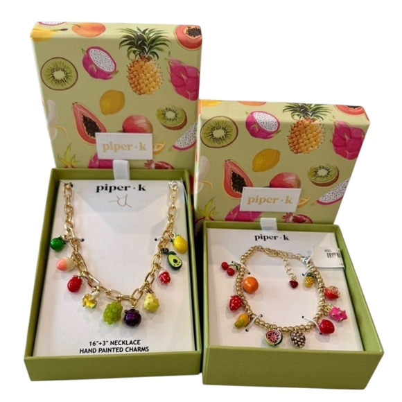 🔹️Piper K🔹️ Fruit Charm Necklace and Bracelet Bundle Set 2 Pieces New In Box - Picture 1 of 1